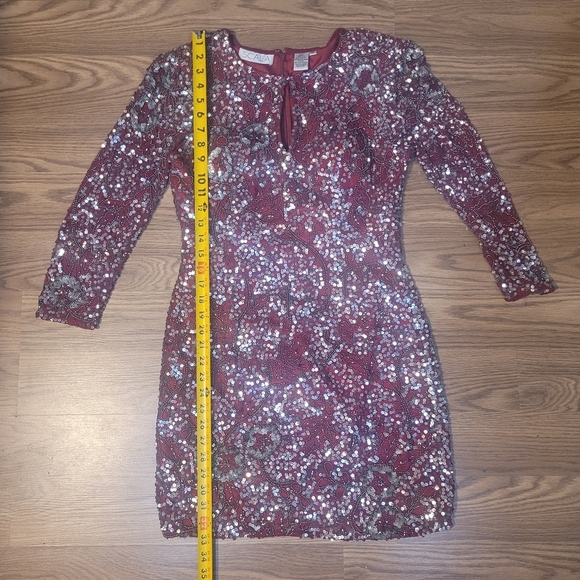 Sequined and Beaded Embellished Burgundy Minidress by Scala - Picture 8 of 11